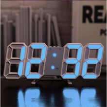 (White, Blue) 3D digital clock, LED electronic clock living room three-dimensional wall clock