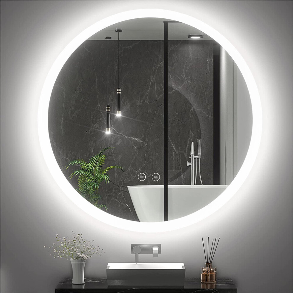 LED Bathroom Round Mirror Anti-fog Touch Warm Light