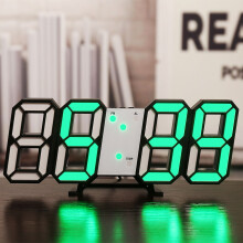 (Black, Green) 3D digital clock, LED electronic clock living room three-dimensional wall clock