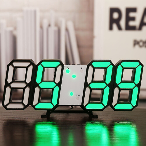 (Black, Green) 3D digital clock, LED electronic clock living room three-dimensional wall clock