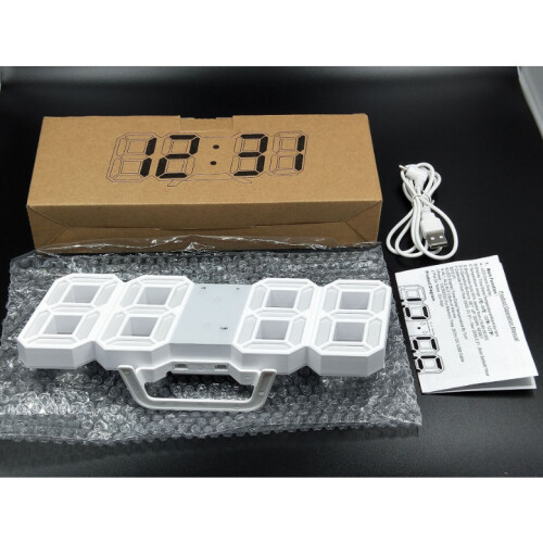 (White) 3D digital clock, LED electronic clock living room three-dimensional wall clock 1