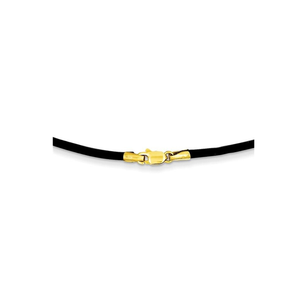 14K Yellow Gold 2 mm 16 in. Black Leather Cord Necklace