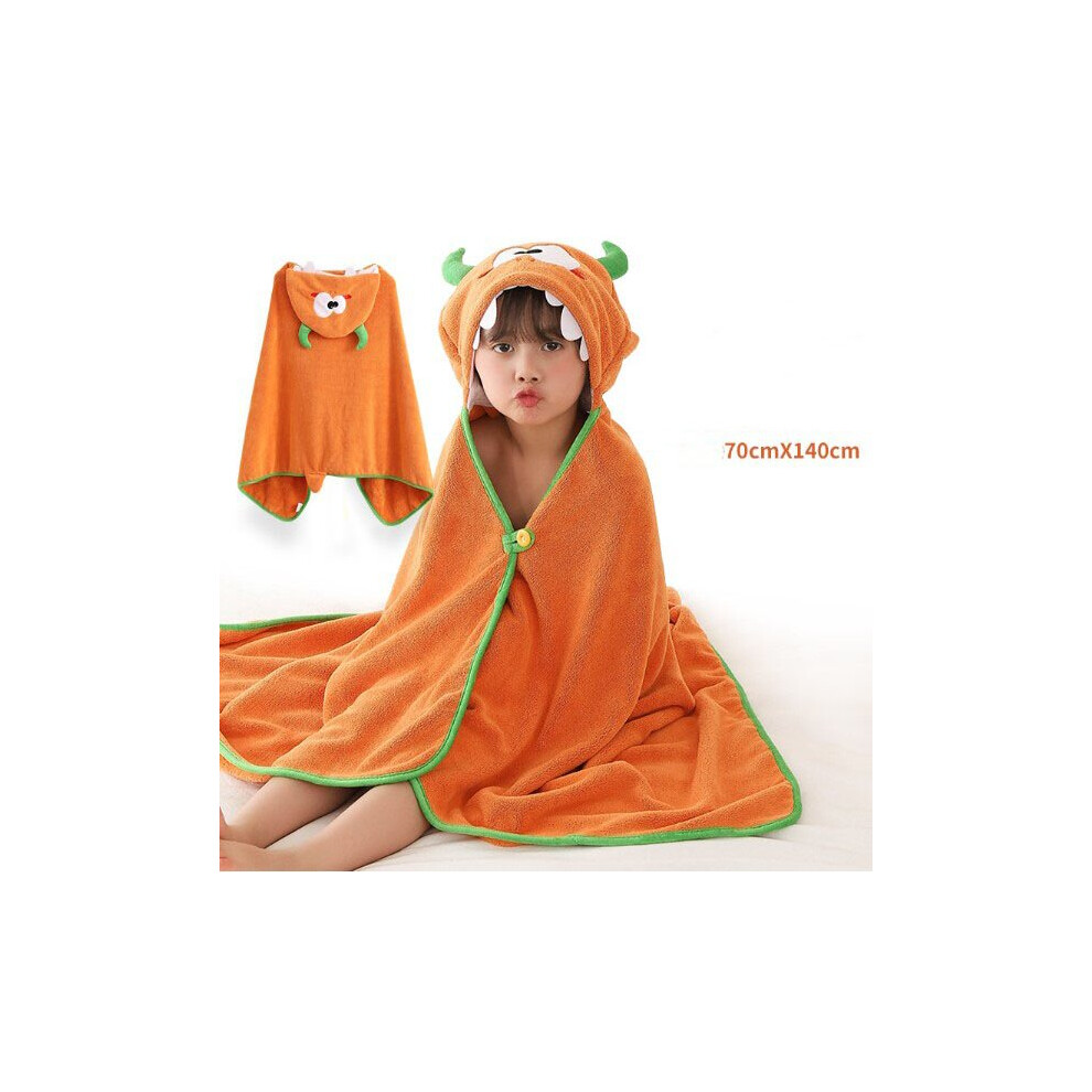 (Double-Horned Dinosaur) Children's Bath Towel Bathrobe Cape Gift Orange