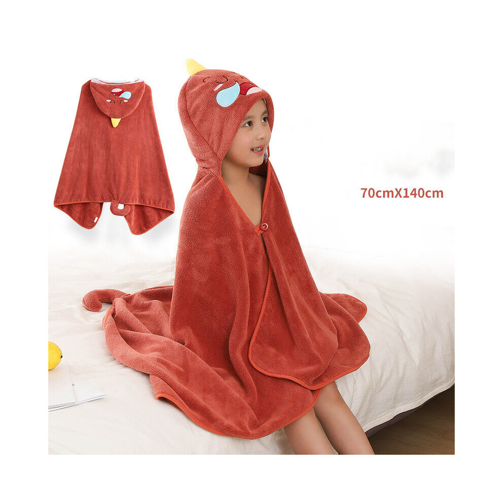 (Unicorn Dinosaur) Children's Bath Towel Bathrobe Cape Gift Red