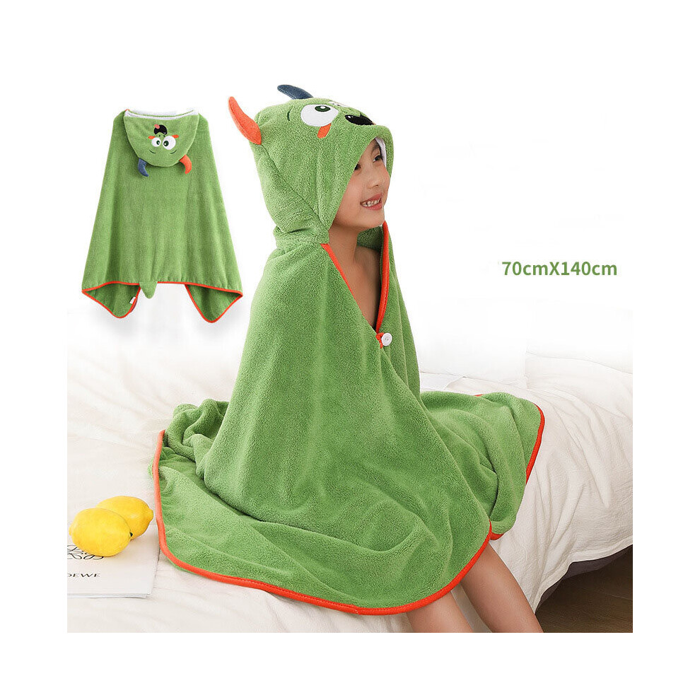 (Two-Color Horn) Children's Bath Towel Bathrobe Cape Gift Green