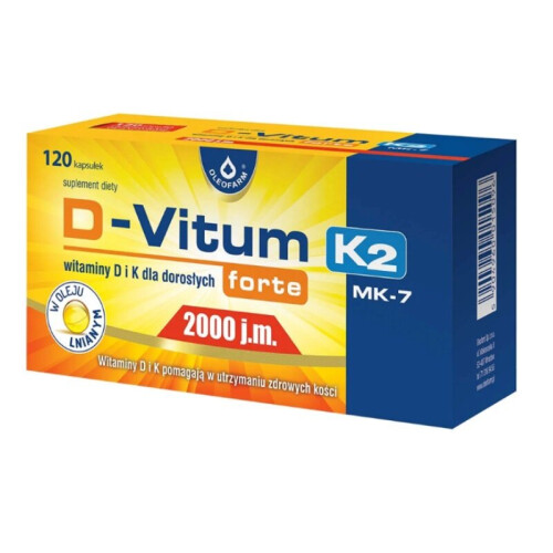 D-Vitum 2000 IU Forte K2 MK-7 120x Caps K2MK7 Support Immune System
