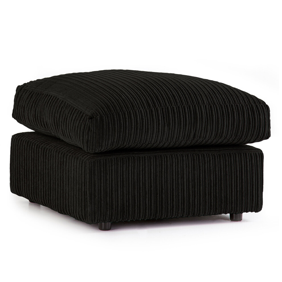 (Black, Footstool ) Luxor Jumbo Cord 4 Seater Corner Sofa