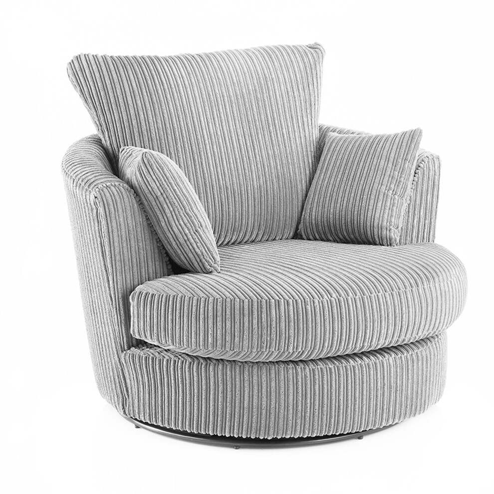 (Silver, Swivel Chair) Luxor Jumbo Cord 4 Seater Corner Sofa