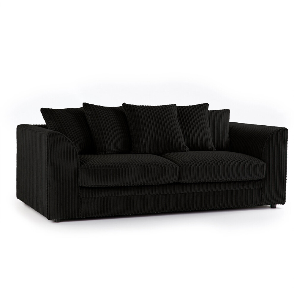 (Black, 3 Seater) Luxor Jumbo Cord 4 Seater Corner Sofa