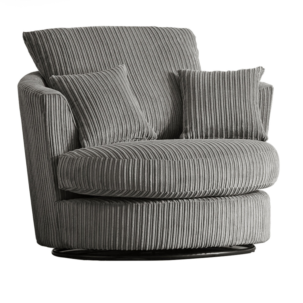 (Grey, Swivel Chair) Luxor Jumbo Cord 4 Seater Corner Sofa