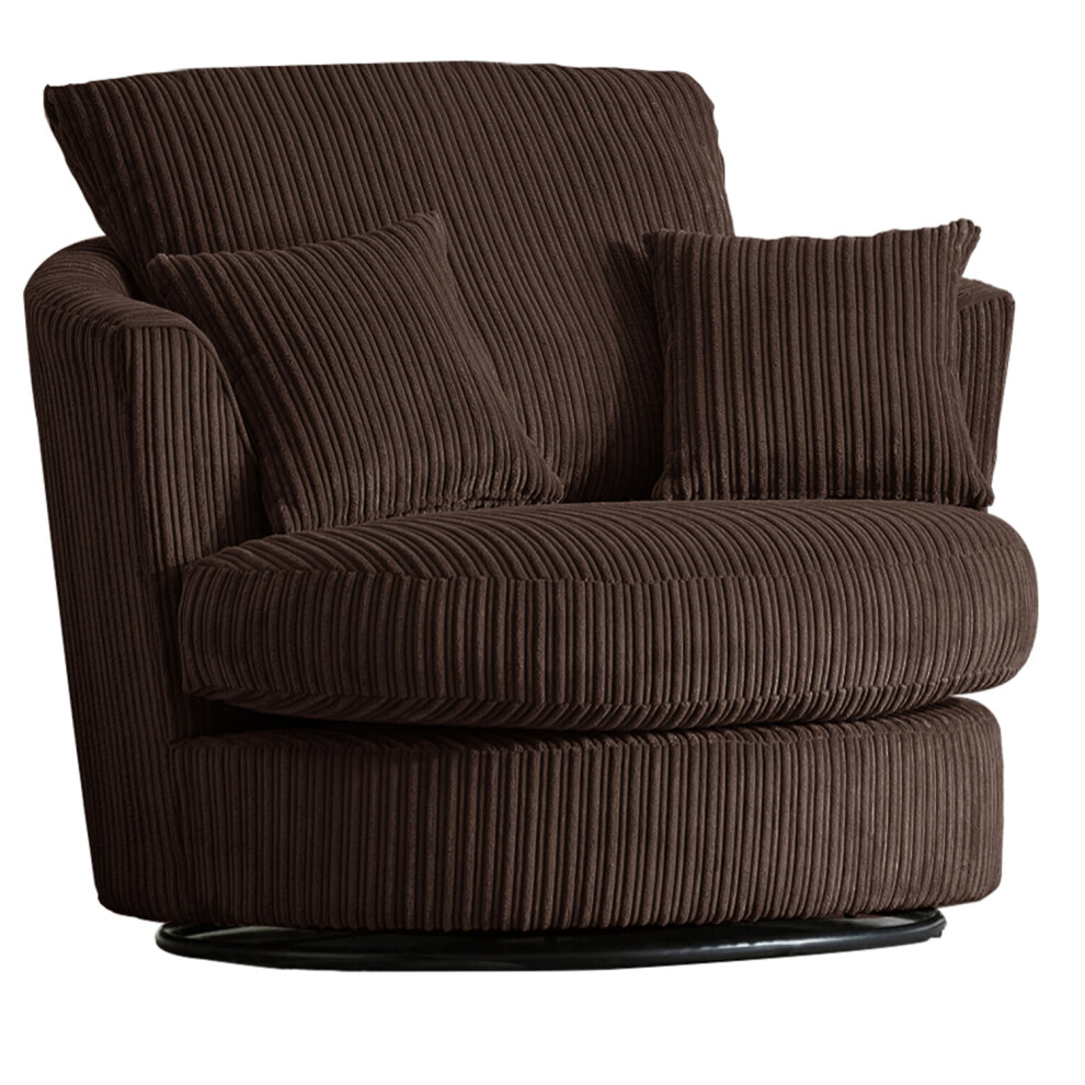 (Chocolate, Swivel Chair) Luxor Jumbo Cord 4 Seater Corner Sofa