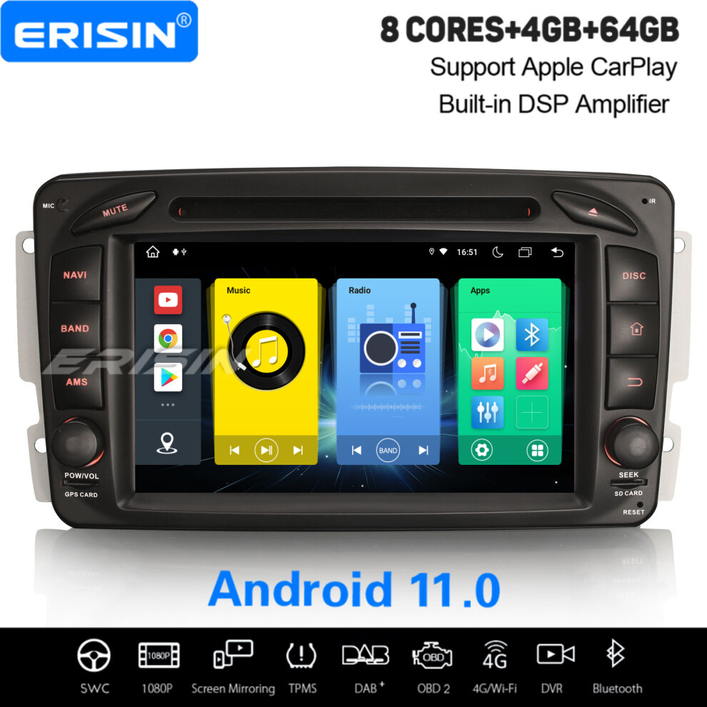 Ips 8-Core Android 11 64Gb Car Stereo Mercedes Benz C/Clk/G-Class W203/209 Viano Vito Wifi Carplay Dab+ Satnav 737655209501