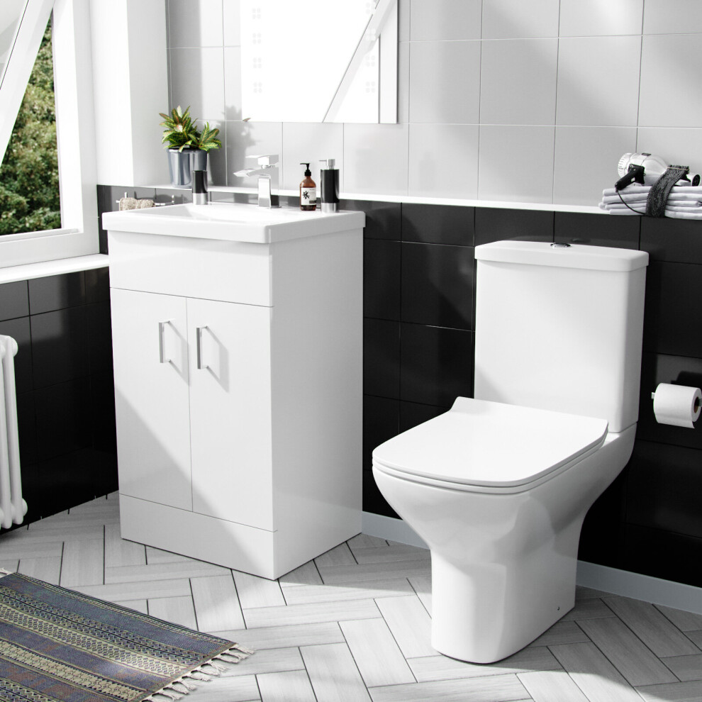 500mm Freestanding White Basin Vanity & Rimless Close Coupled Toilet Flat Pack