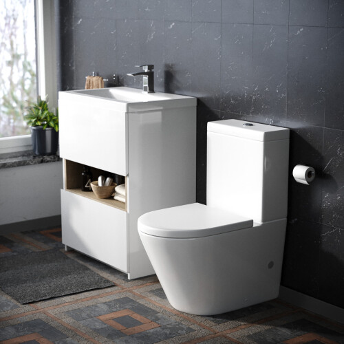 Nes Home Dene Freestanding Modern Gloss Poly Marble Basin Vanity Unit 600mm