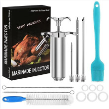 Meat Injector Stainless Steel Injector Syringe Kit For Turkey Injection Marinade