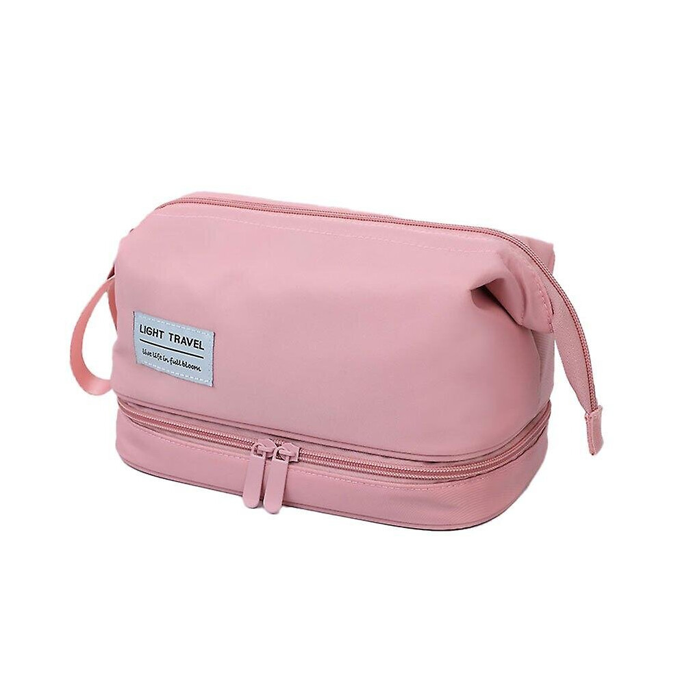 Pink (Pink) Large Capacity Toiletry Bag Double Layer Makeup Bag Travel Organizer