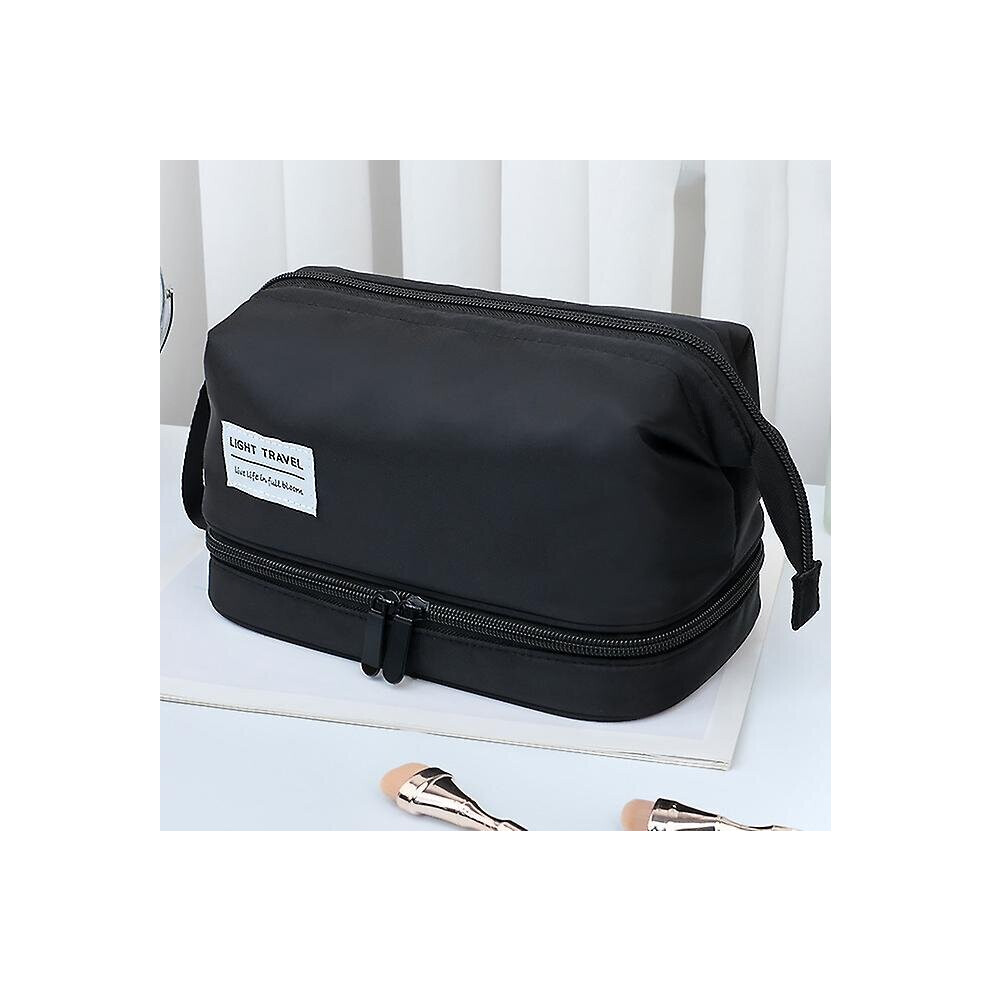 Black (Black) Large Capacity Toiletry Bag Double Layer Makeup Bag Travel Organizer