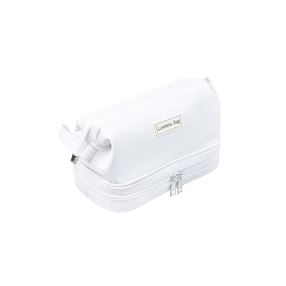 White (White) Travel Toiletry Bag Pu Leather Waterproof Cosmetic Bag Dry Wet Separation Pouch
