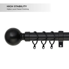 (Matt Black Plain Ball, 120-210 cm (48" - 83" In)) Metal Curtain Pole & Hold Backs Extendable Curtain Pole 28mm with Curtain Rings Finials Brackets Rod Fittings OR Curtain Holdback Pair