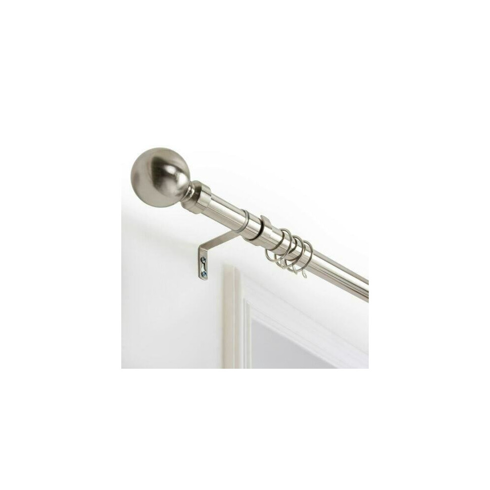 (Brushed Silver Plain Ball, 70-120 cm (28" - 48" In)) Metal Curtain Pole & Hold Backs Extendable Curtain Pole 28mm with Curtain Rings Finials Brackets