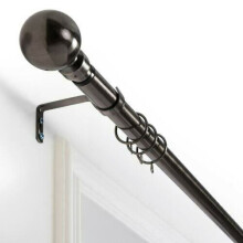 (Black Nickle Plain Ball, 70-120 cm (28" - 48" In)) Metal Curtain Pole & Hold Backs Extendable Curtain Pole 28mm with Curtain Rings Finials Brackets Rod Fittings OR Curtain Holdback Pair