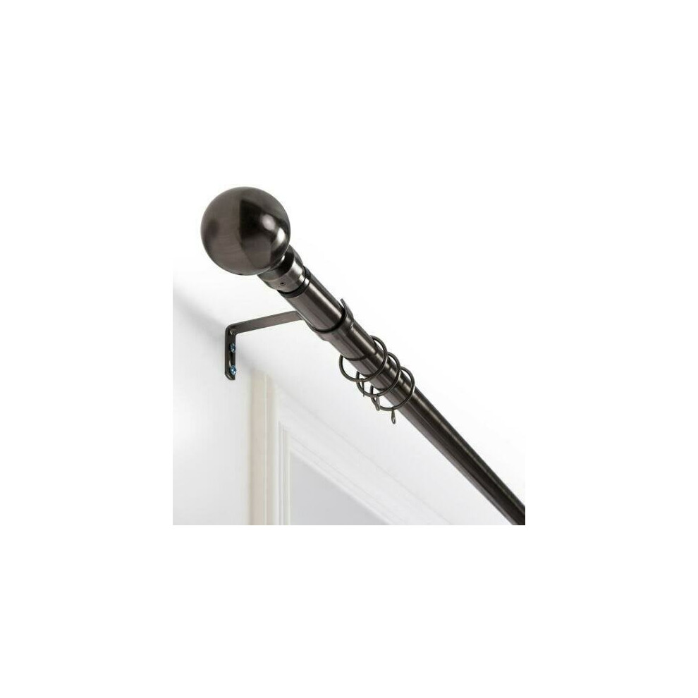 (Black Nickle Plain Ball, 70-120 cm (28" - 48" In)) Metal Curtain Pole & Hold Backs Extendable Curtain Pole 28mm with Curtain Rings Finials Brackets R-image-OPC-PBB6HB7-NEW