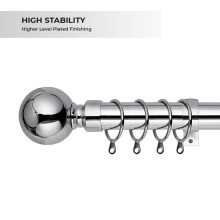 (Chrome Plain Ball, 120-210 cm (48" - 83" In)) Metal Curtain Pole & Hold Backs Extendable Curtain Pole 28mm with Curtain Rings Finials Brackets Rod Fittings OR Curtain Holdback Pair