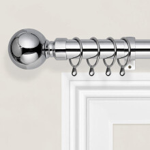 (Chrome Plain Ball, 70-120 cm (28" - 48" In)) Metal Curtain Pole & Hold Backs Extendable Curtain Pole 28mm with Curtain Rings Finials Brackets Rod Fittings OR Curtain Holdback Pair