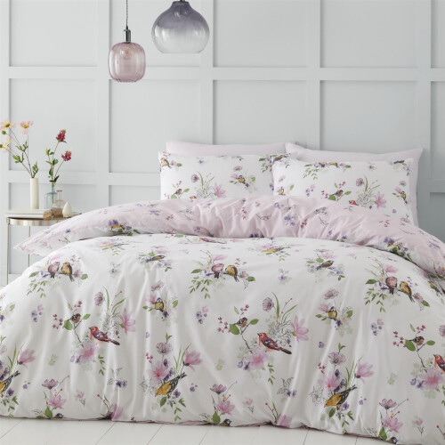 (Pink, Single) Catherine Lansfield Songbird Reversible Duvet Cover Set