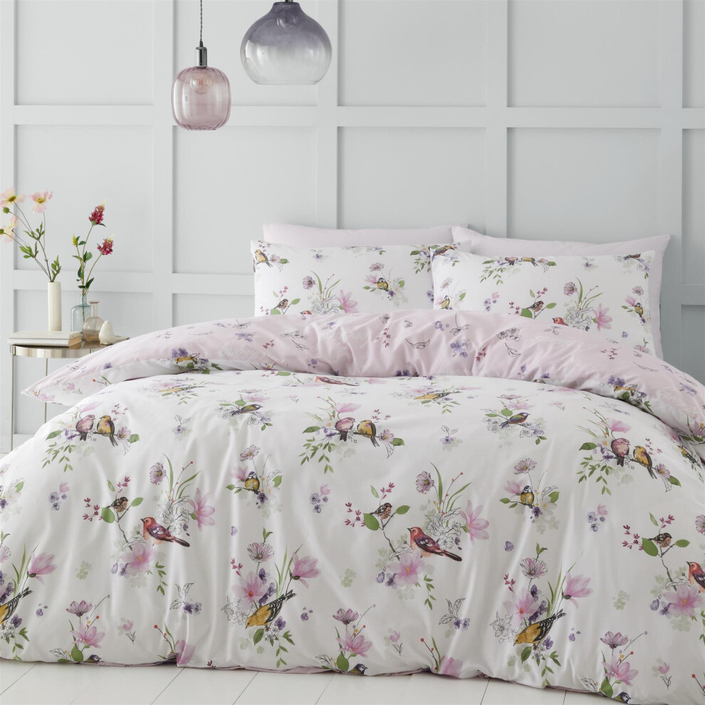 Catherine Lansfield (, Double) Songbird Reversible Duvet Cover Set Pink