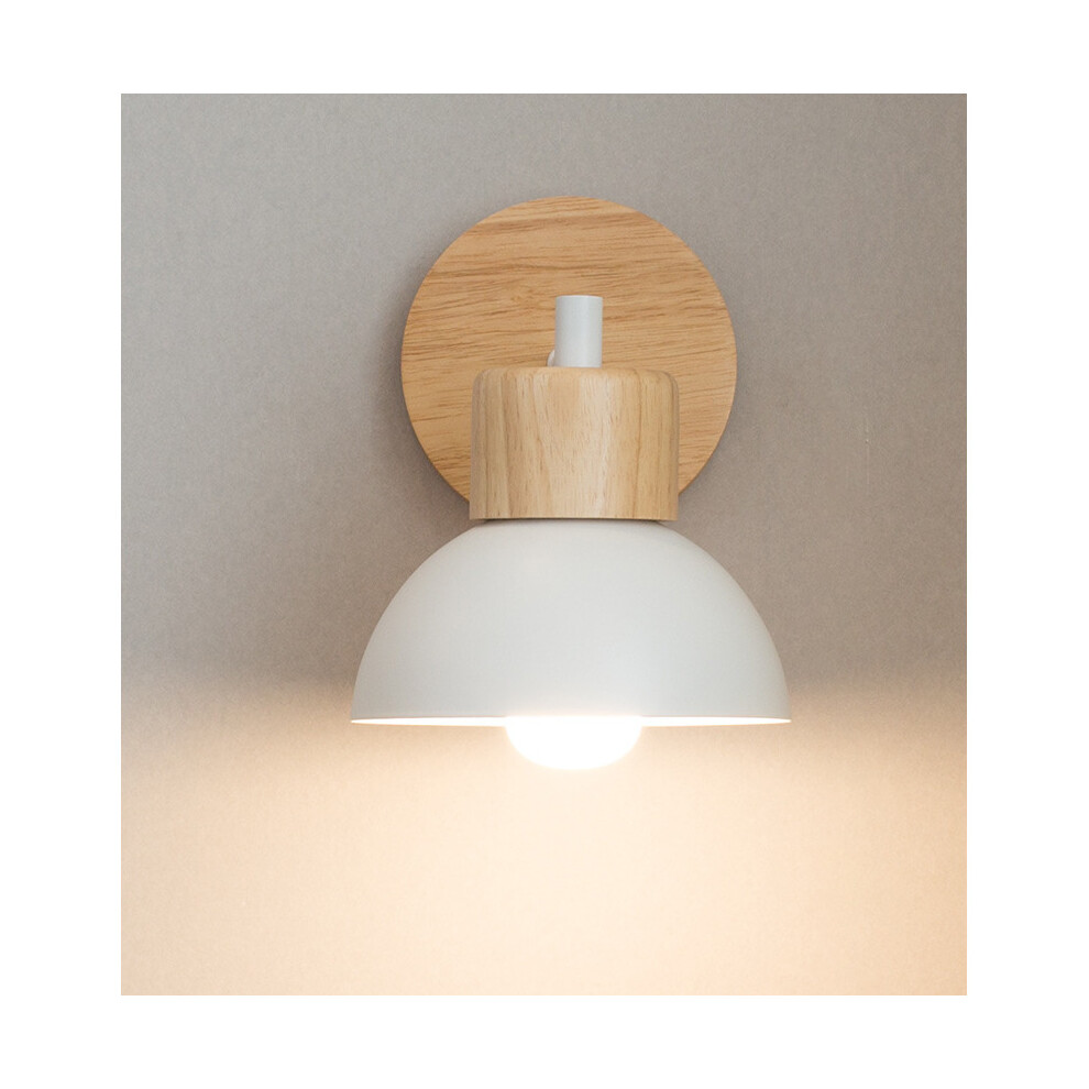 Modern Nordic Wall Sconce Wood Metal Wall Light Simple Minimalist Indoor Wall Lamp White E27 Bulb for Bedroom Cafe Office