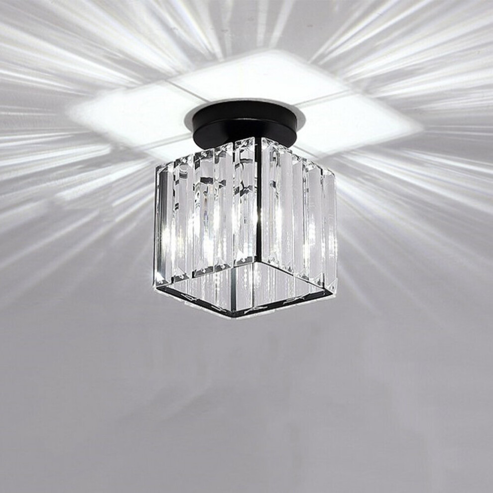 Modern Chandelier Glass Ceiling Light Crystal Ceiling Lamp Creative Ceiling Lamp (E27 Bulb) for Hallway Office Balcony Bedroom Kitchen Black