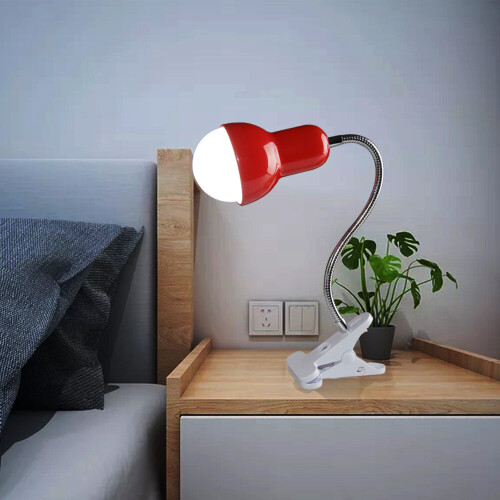 Clip On Headboard Light for Reading, Clamp Table Light for Desk (Red), E27 Led Table Lamp, Clamp Desk Light 1