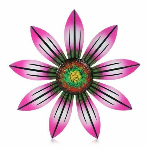 (Pink) Metal Flower Wall Art Sculpture Outdoor Hanging Ornament for Garden Home Decor on OnBuy