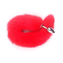 Metal Stainless Red Anal Butt Plug Fur Tail Unisex Sex Toy
