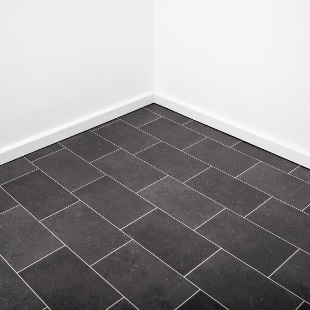 (2m, 4m) Black Tile Vinyl Lino Roll Flooring 2m & 4m Width