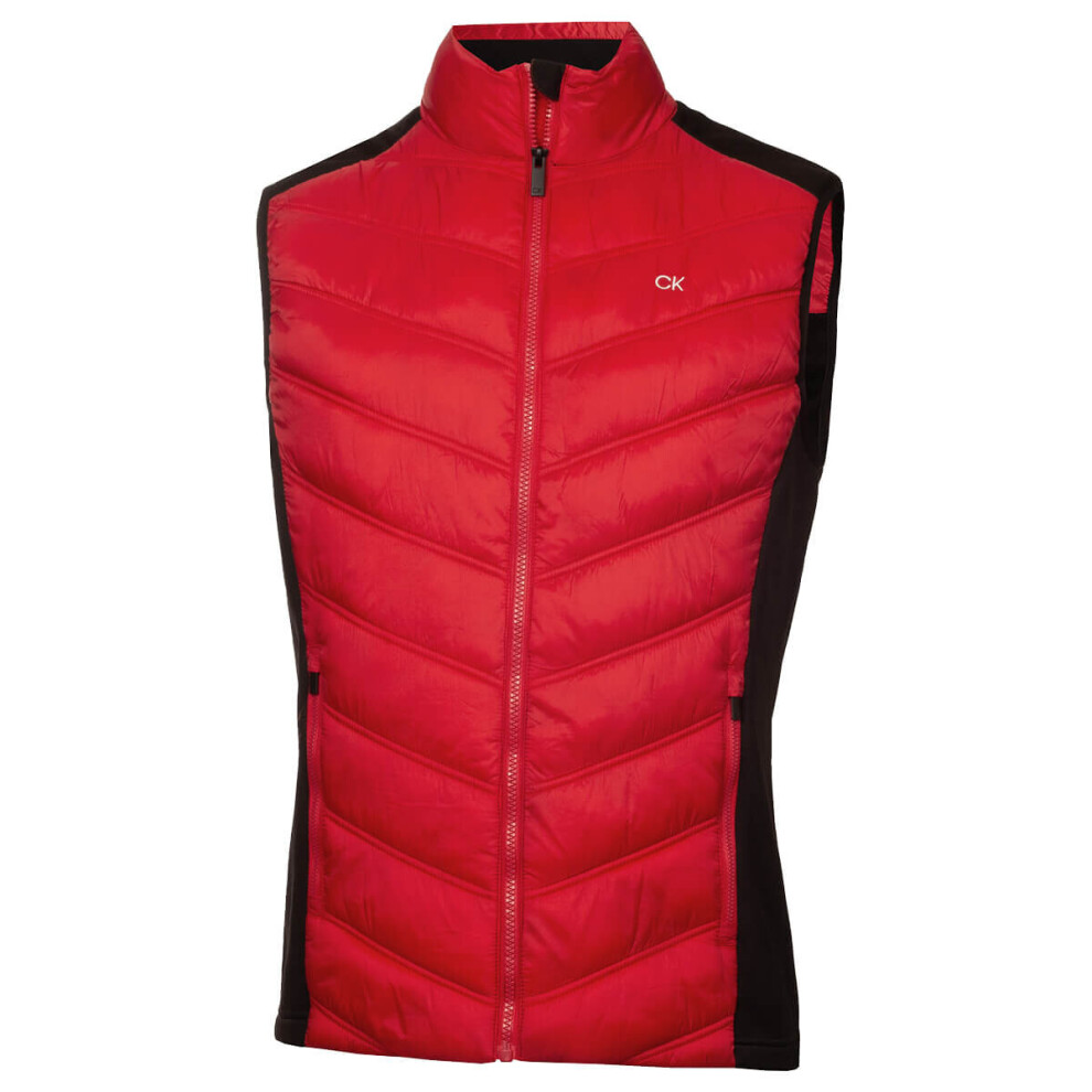 (L, Red) Calvin Klein Mens Frontera Moisture Wicking Full Zip Hybrid Golf Gilet