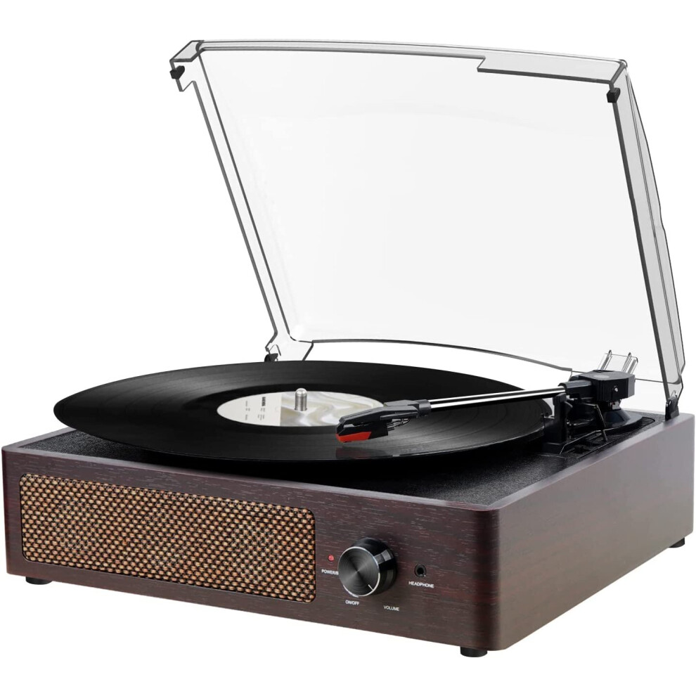 (Brown) DIGITNOW Vinyl Turntable Bluetooth Record Player 3-Speed