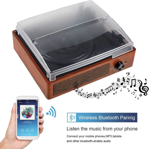 (Orange) DIGITNOW Vinyl Turntable Bluetooth Record Player 3-Speed 2
