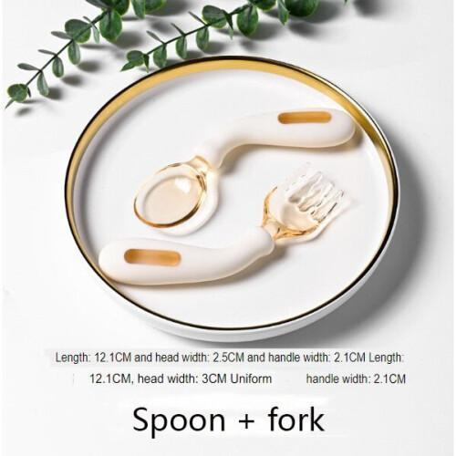 (Spoon + fork) Baby learning to eat training bendable fork spoon
