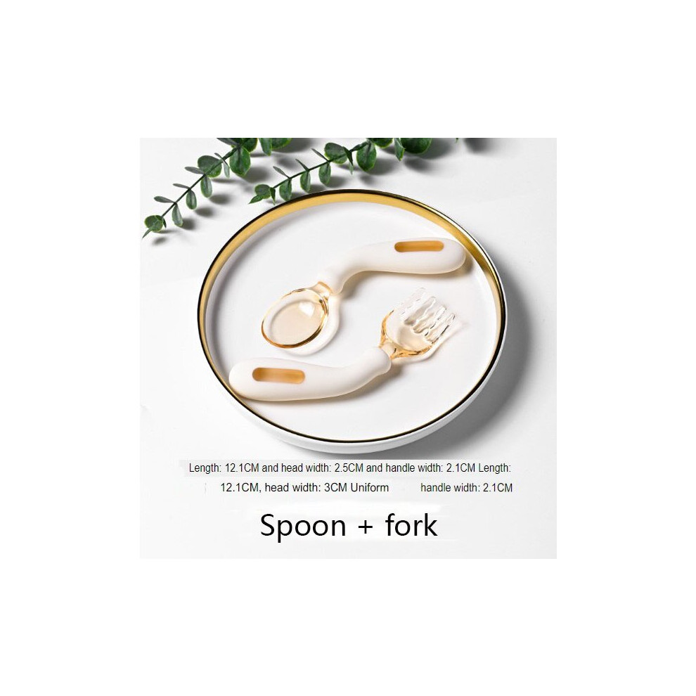 (Spoon + fork) Baby learning to eat training bendable fork spoon