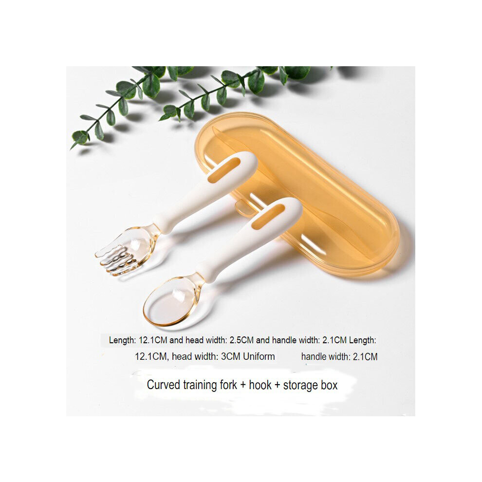 (Spoon + fork + box) Baby learning to eat training bendable fork spoon