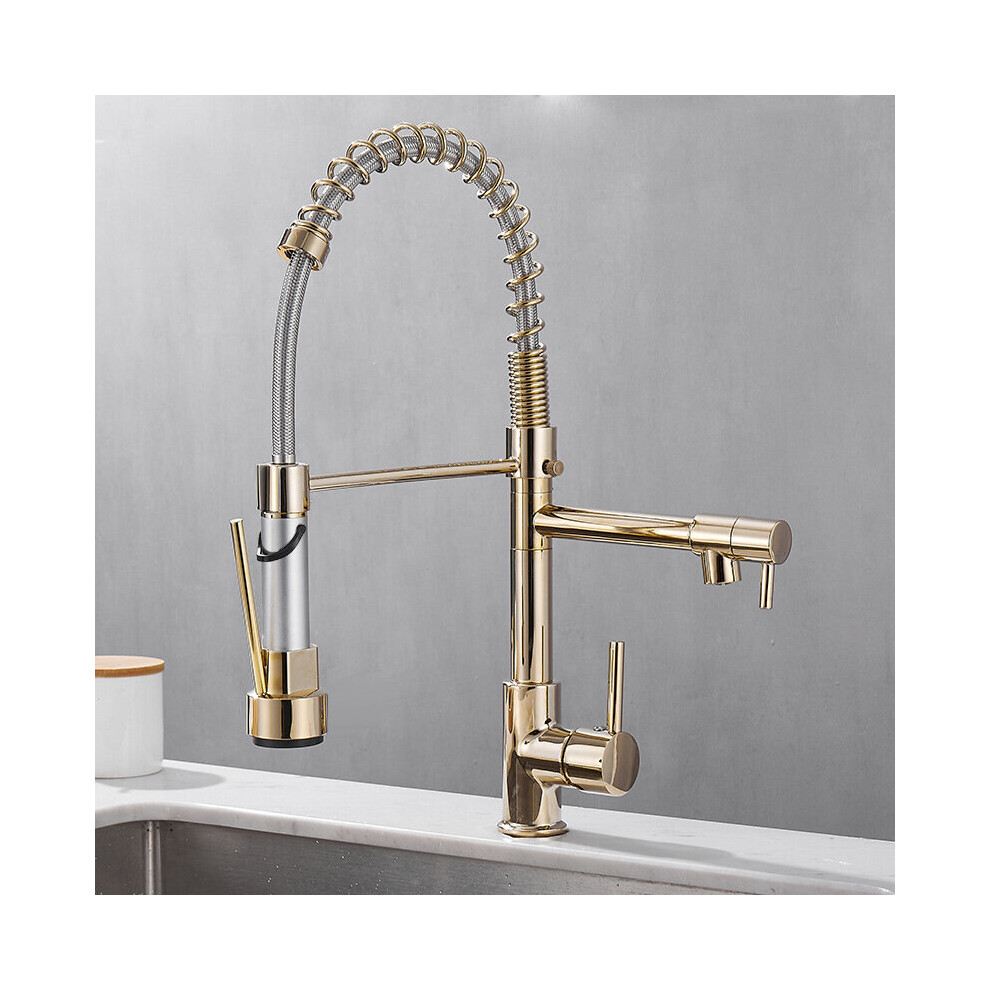 (Dold) Kitchen Faucet With Dual Nozzle Pull Down Sprayer Contemporary Single Handle Kitchen Sink Faucet Solid Brass Spring Kitchen Faucet 8804717527285