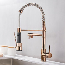 (Rose Gold) Kitchen Faucet With Dual Nozzle Pull Down Sprayer Contemporary Single Handle Kitchen Sink Faucet Solid Brass Spring Kitchen Faucet