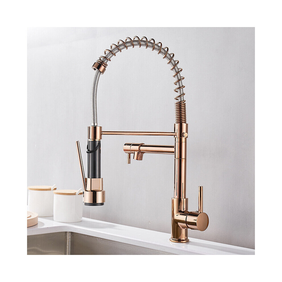 (Rose Gold) Kitchen Faucet With Dual Nozzle Pull Down Sprayer Contemporary Single Handle Kitchen Sink Faucet Solid Brass Spring Kitchen Faucet