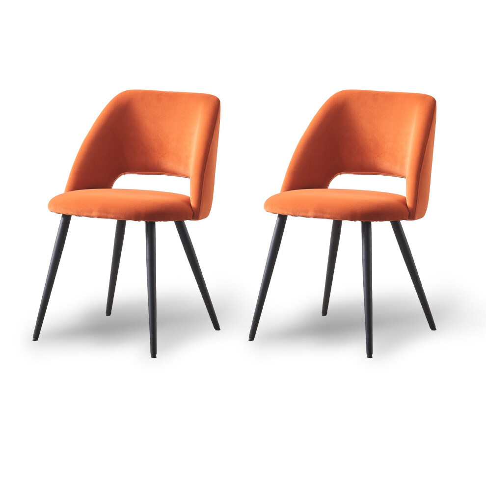 (Orange) Set of 2 Dining Chairs Velvet Kitchen Metal Legs