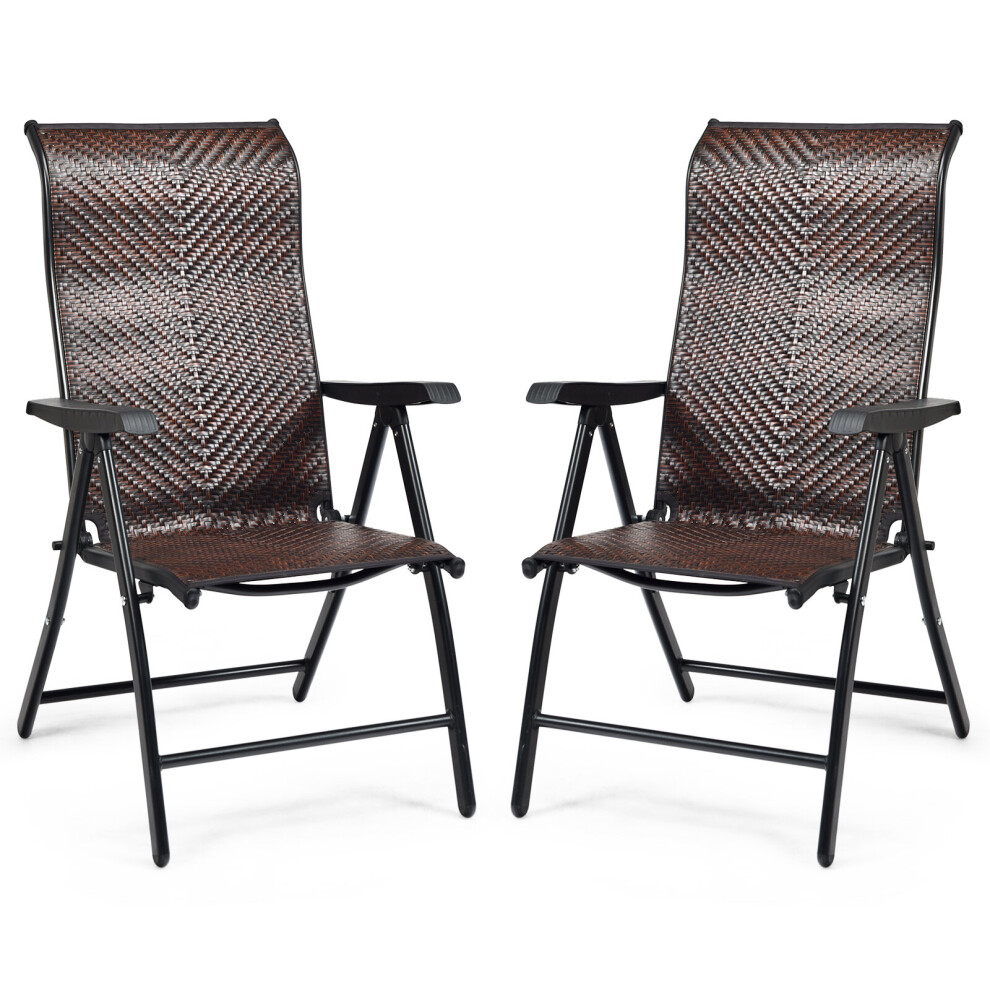 2 Piece Patio Rattan Folding Chair Outdoor Portable Camping Chair