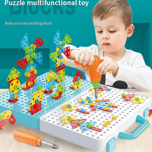 Wooden Blocks Kids Drill Screw Nut Disassembly Assembly Children Drill 3D Puzzle Toys For Boy stacking Blocks on OnBuy