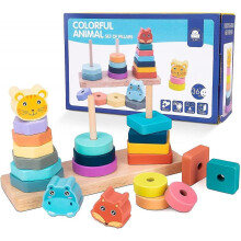 Wooden Toys Stacking Montessori Toys For 1 2 3 Years Old Kids Geometry Building Blocks Gifts For Boys And Girls