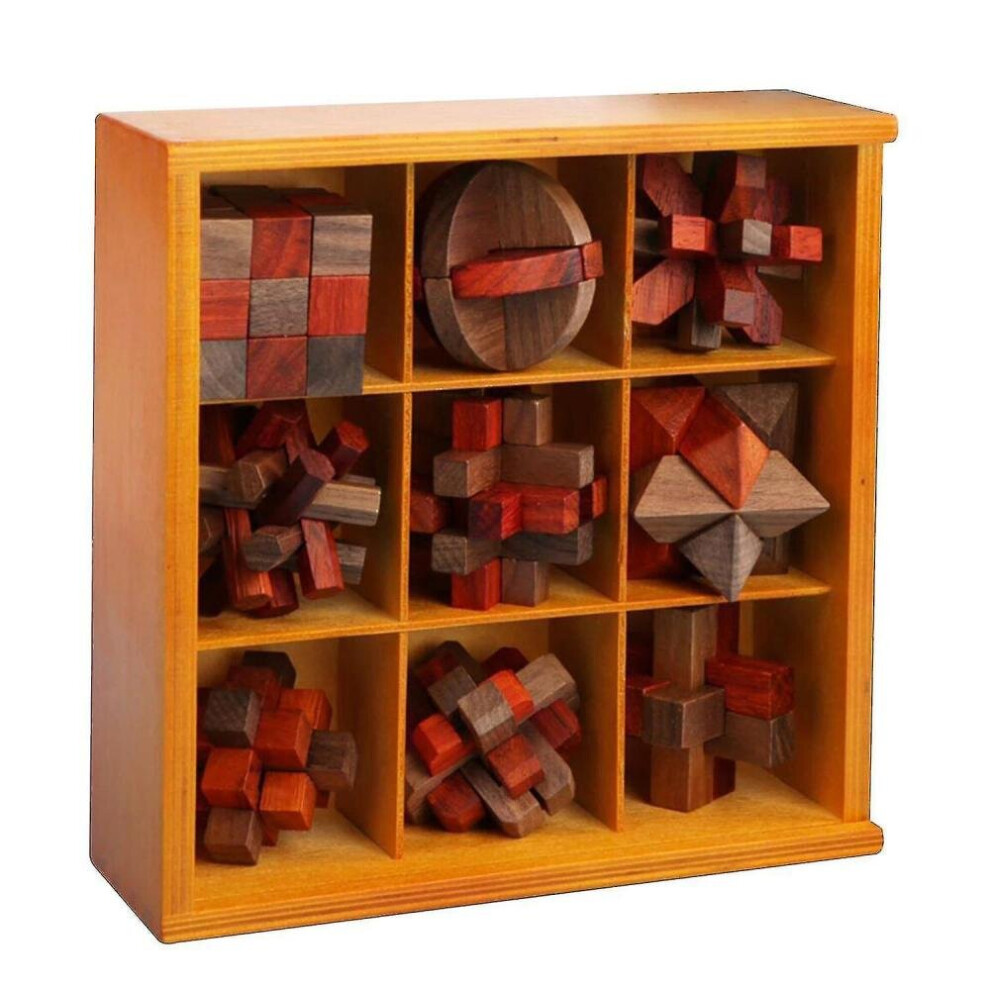 Wooden Blocks 9pcs Kongming Lock Set 3D Brain Teasers High Quality Mahogany Kongming Locks For Adults Teens|blocks-image-OPC-PBB7JXV-NEW